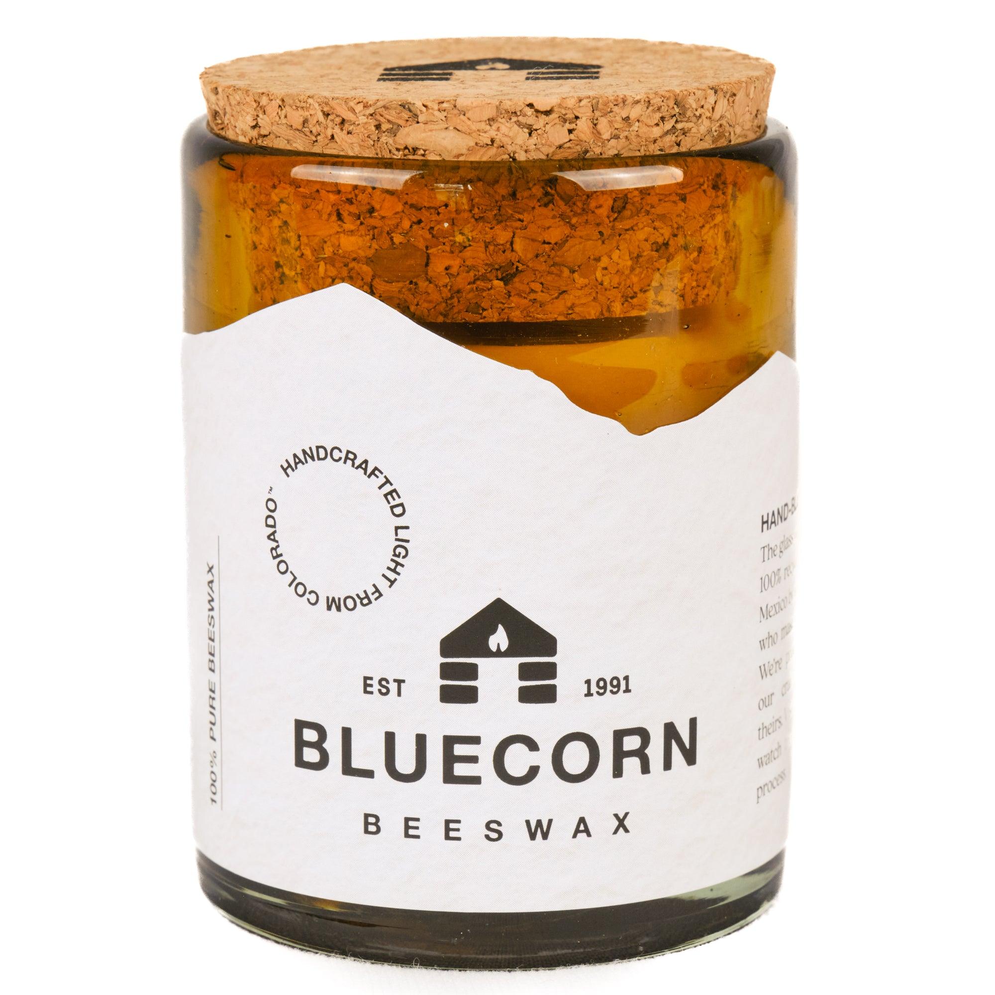 Pure Beeswax Candle in Blown Glass – Bluecorn Candles